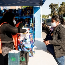 Attendee and volunteer at food pantry